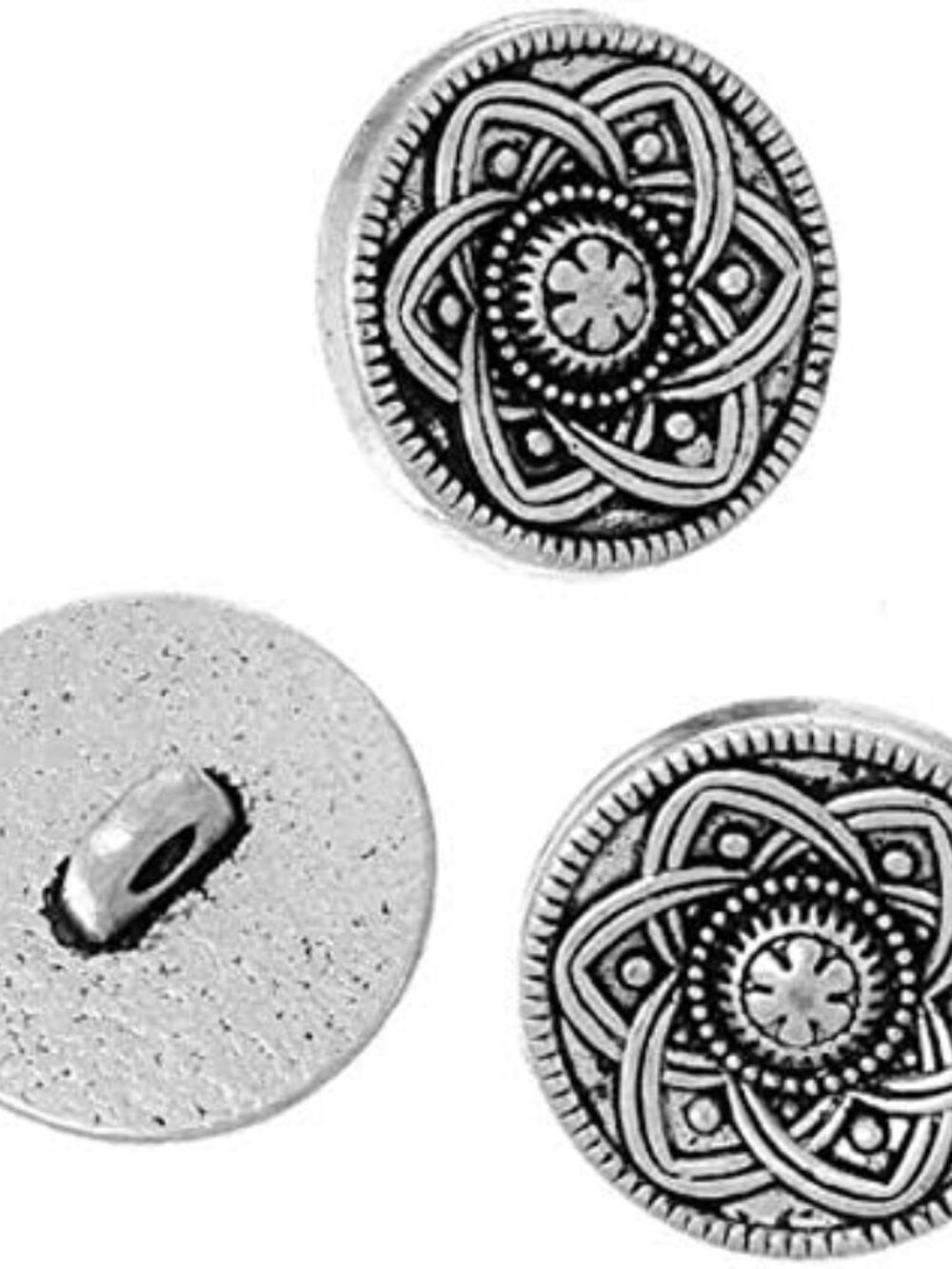 12 PCS Antique Silver Six-Petal Flower Carving Circle Buttons - Vintage Coat But